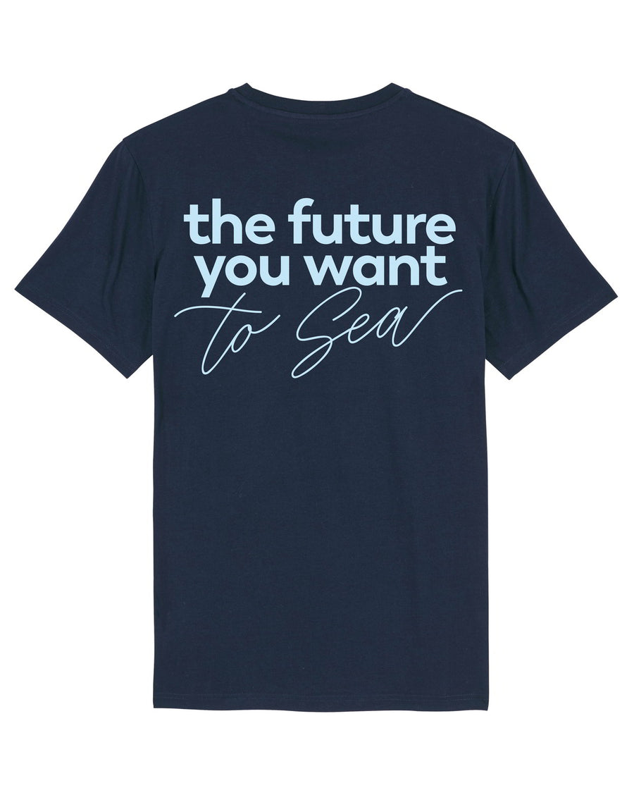 Sustainable navy blue vegan t-shirt the future you want to sea