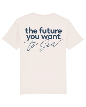 Sustainable white vintage vegan t-shirt the future you want to sea