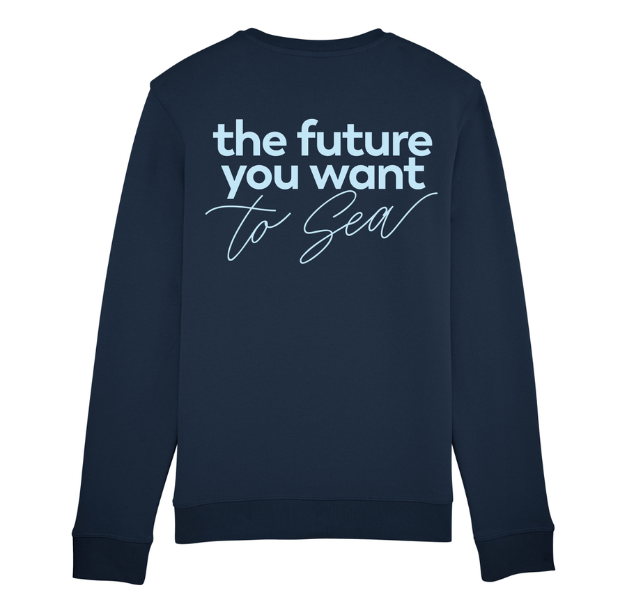 Sustainable navy blue vegan sweater the future you want to be